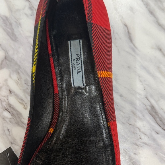 Prada Red and Black Plaid Flats with Bow - Picture 2 of 9